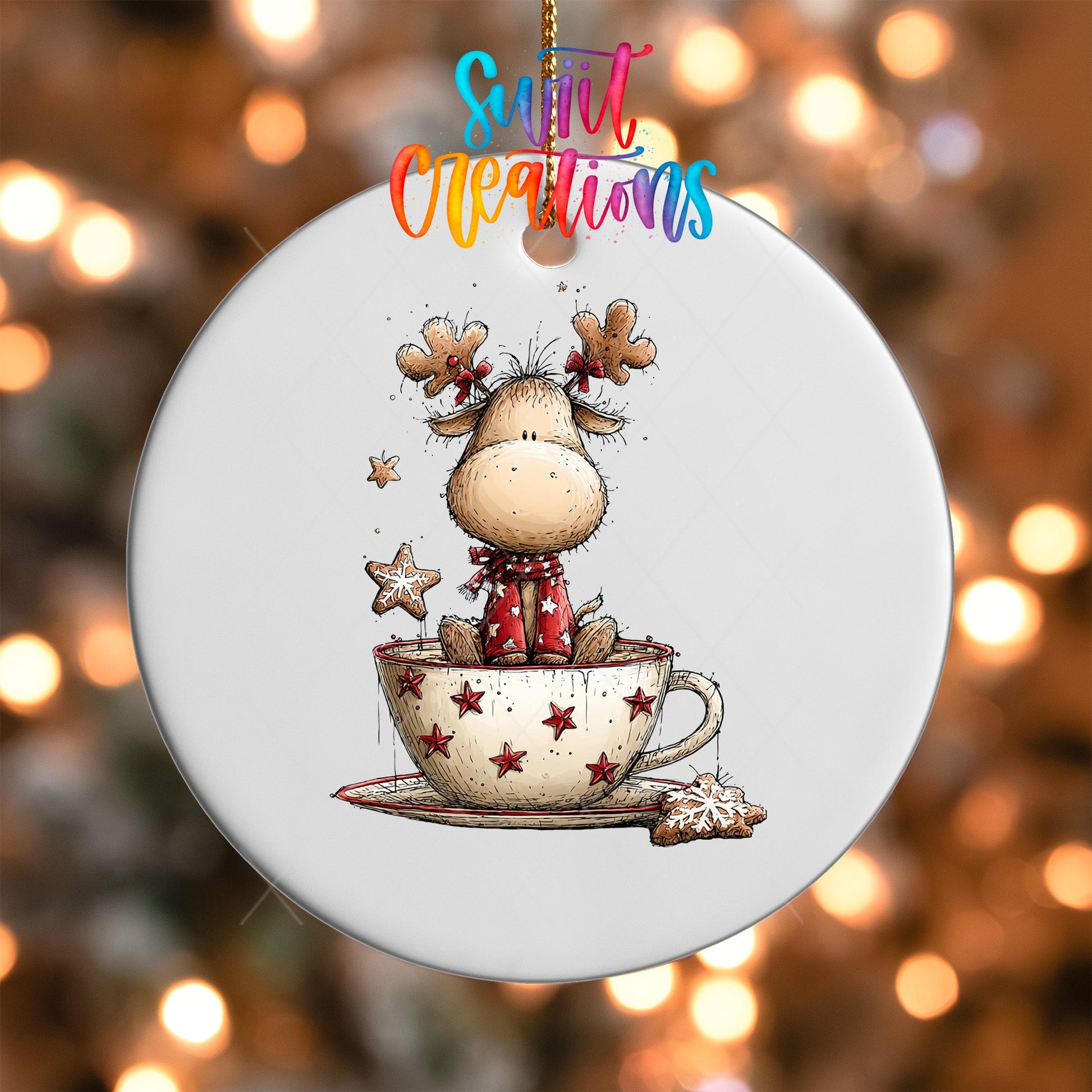 Woodland Reindeer In Teacup Christmas Ornament UV DTF Transfer | O-1873 - Swiit Creations