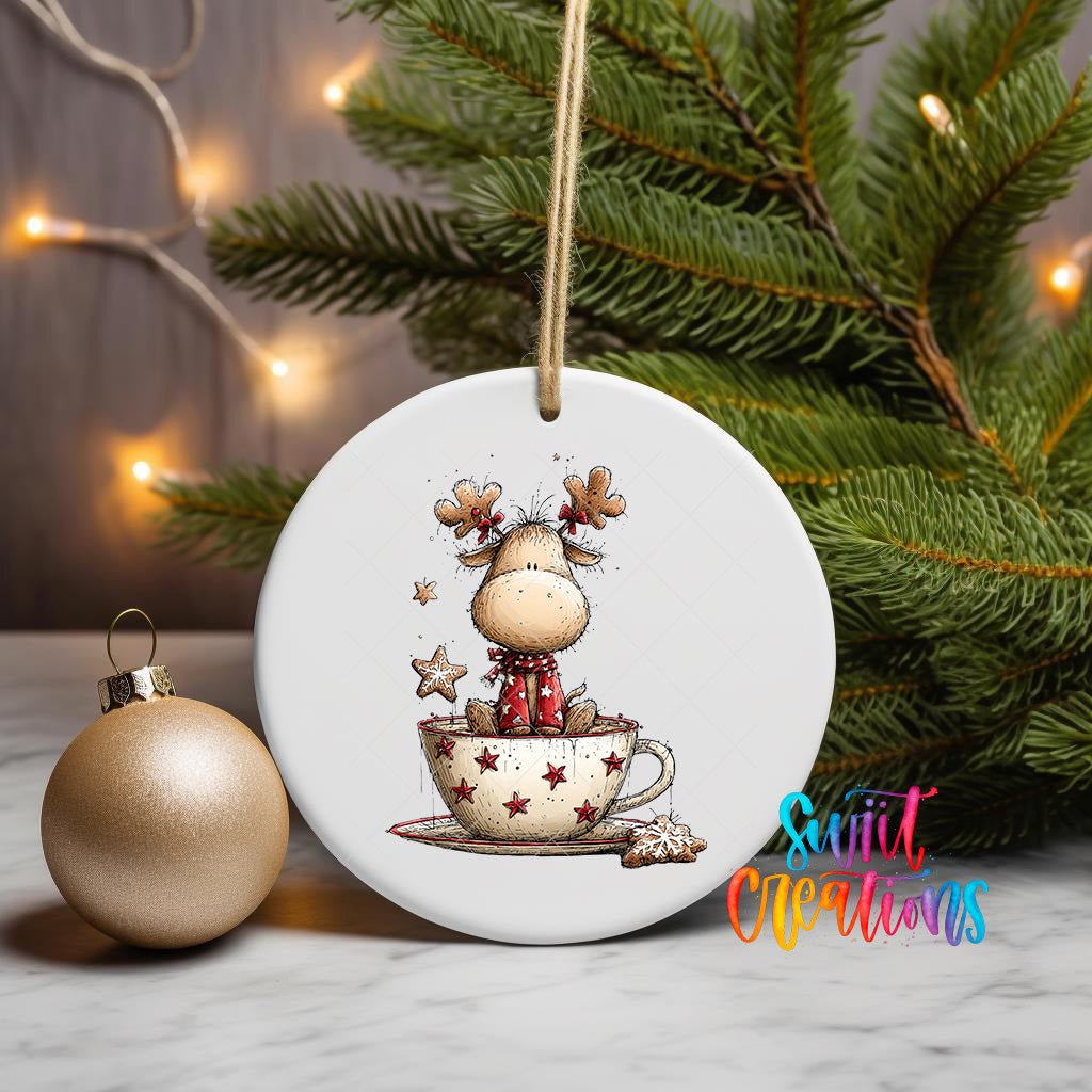 Woodland Reindeer In Teacup Christmas Ornament UV DTF Transfer | O-1873 - Swiit Creations