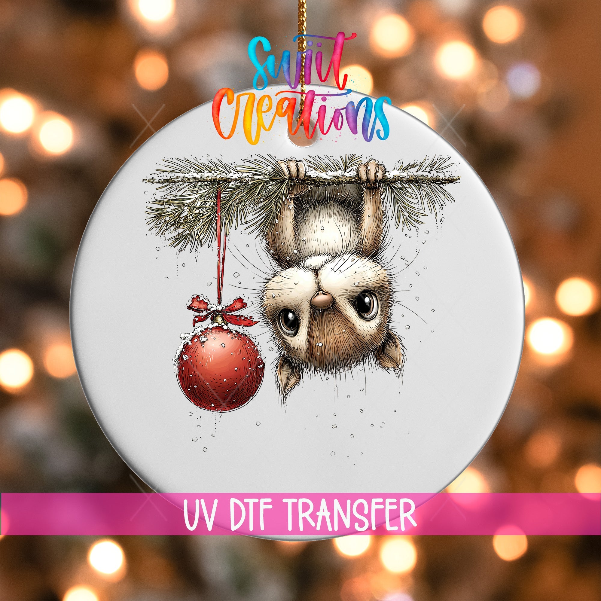 Woodland Sloth Hanging Ornament Christmas Ornament UV DTF Transfer | O-1869 - Swiit Creations