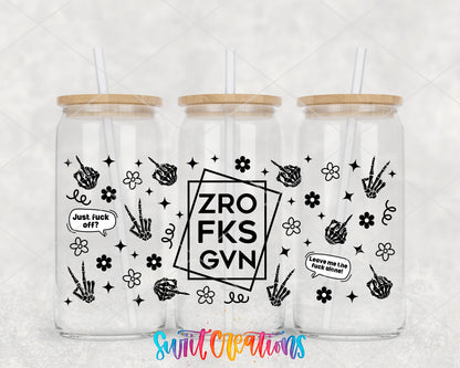 ZRO FKS GVN UV DTF full wrap on three glass cans