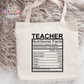 Teacher Nutrition Facts Large Linen Tote