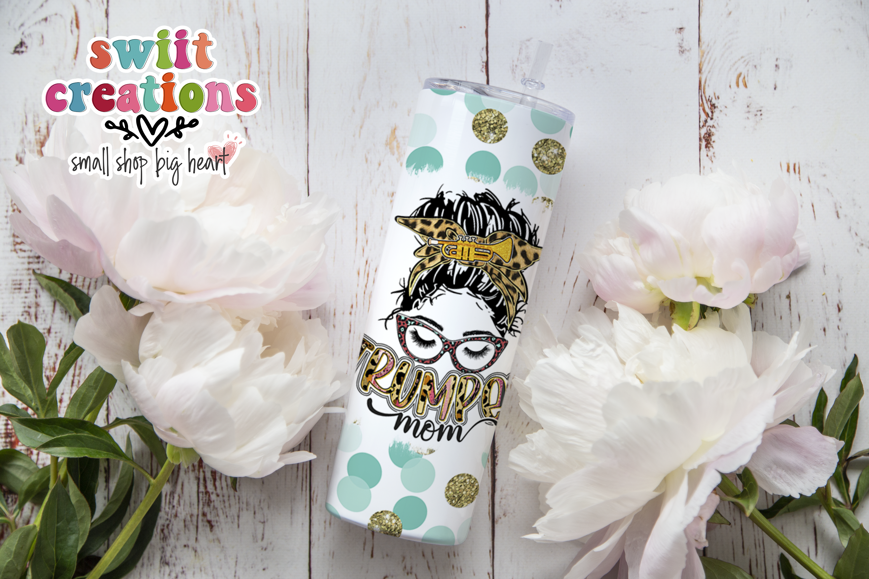 Trumpet Mom Teal Polka Dots Tumbler (T021)