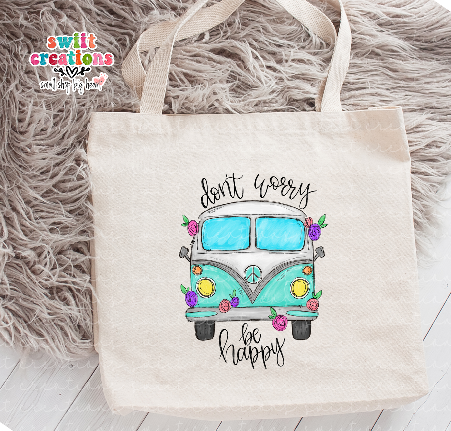 Don't Worry Be Happy Large Linen Tote