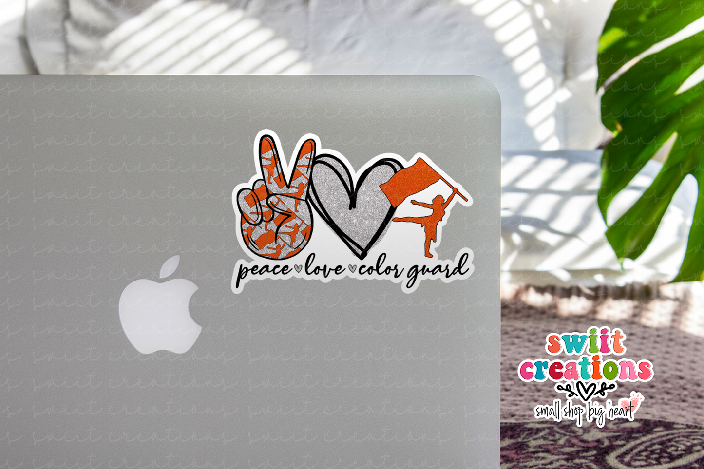 Peace Love Color Guard Orange and Silver Waterproof Sticker   (SS291) | SCD402