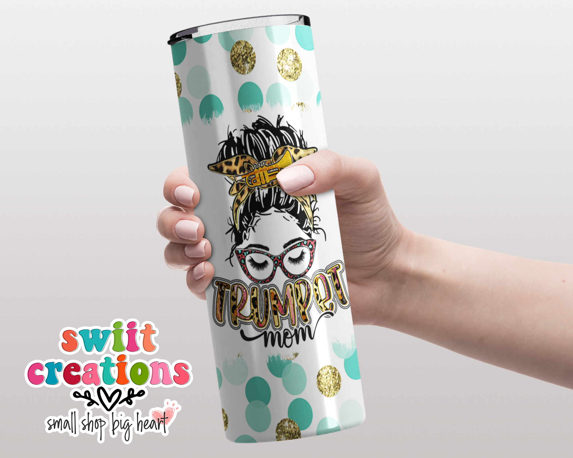 Trumpet Mom Teal Polka Dots Tumbler (T021)