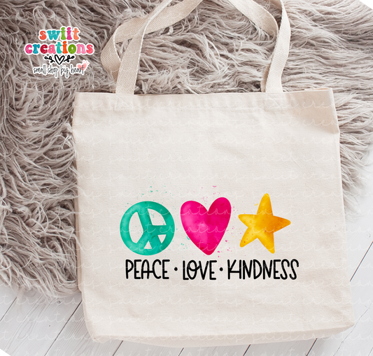 Peace Love Kindness Large Linen Tote