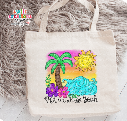 Meet Me At The Beach Large Linen Tote