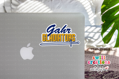 Gahr Gladiators sticker on the lid of a silver laptop