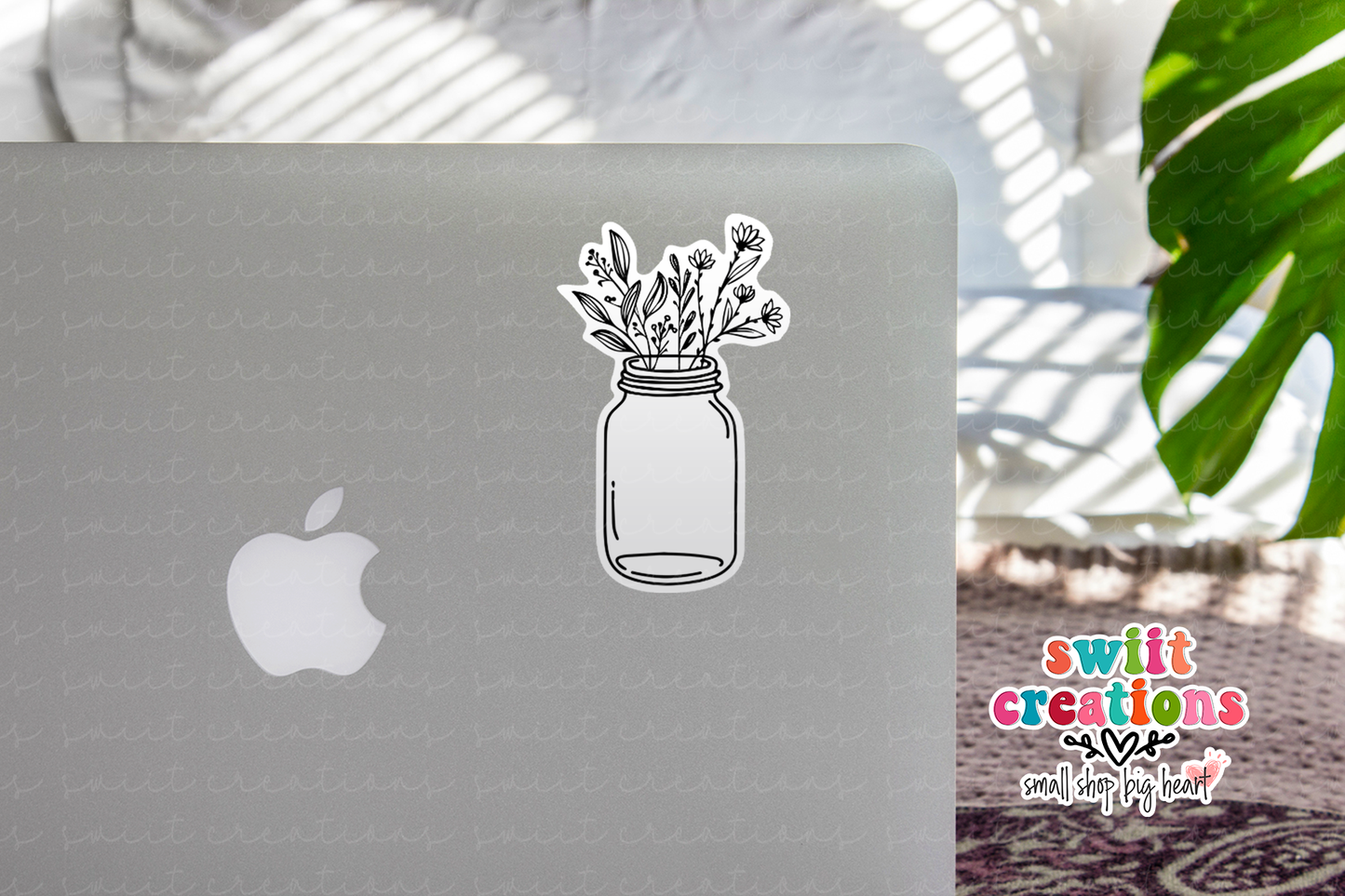 Flower Mason Jar Waterproof Sticker  (SS036) | SCD239