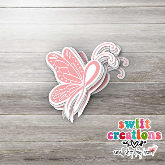 Cancer Ribbon Butterfly Sticker (SS133) | SCD188