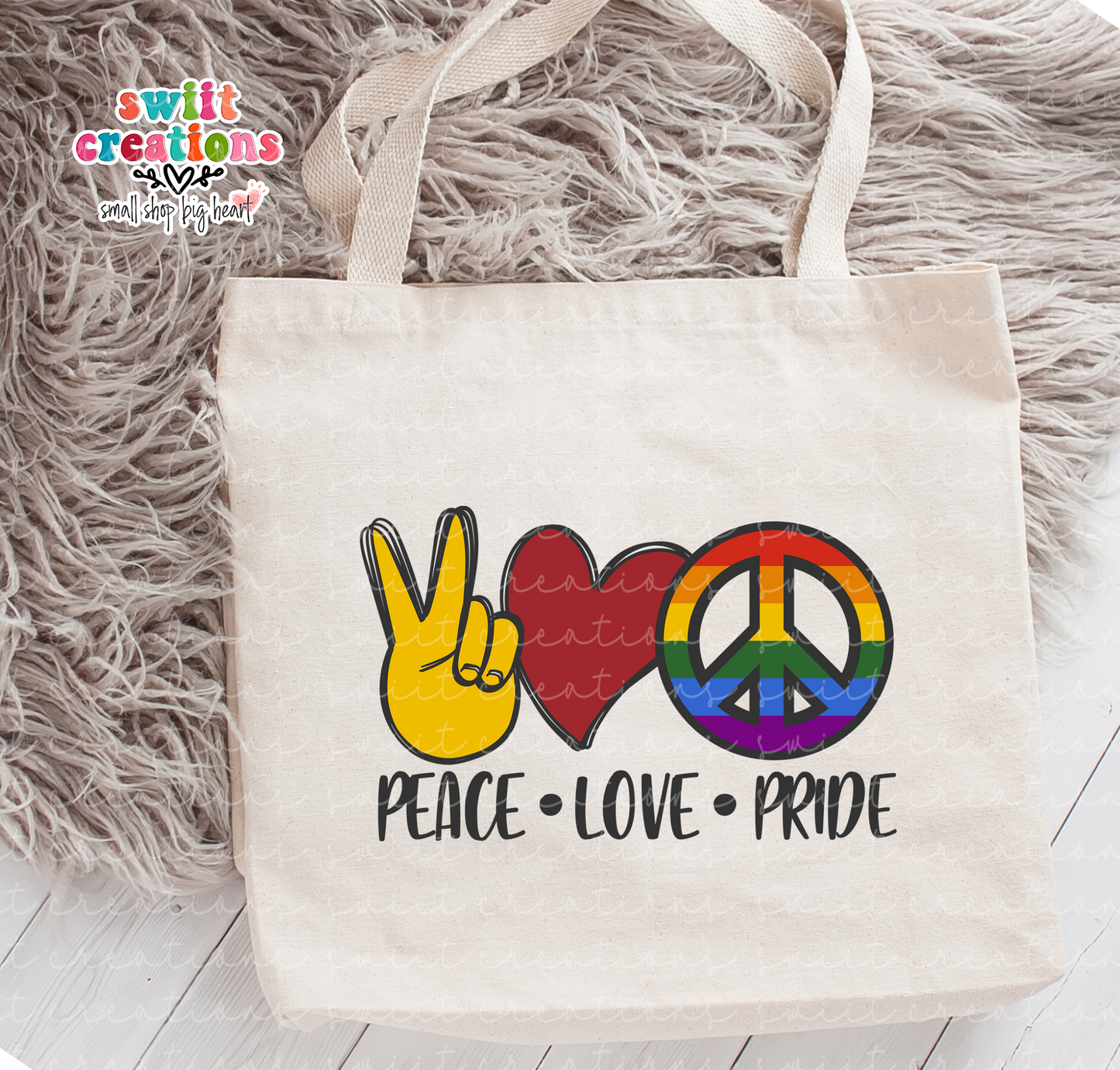 Peace Love Pride Large Linen Tote