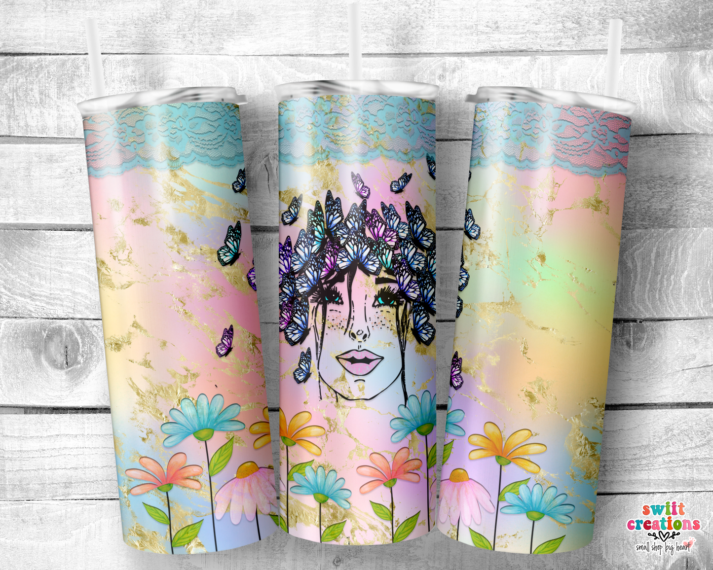 Woman Butterfly and Flower Tumbler (T168)