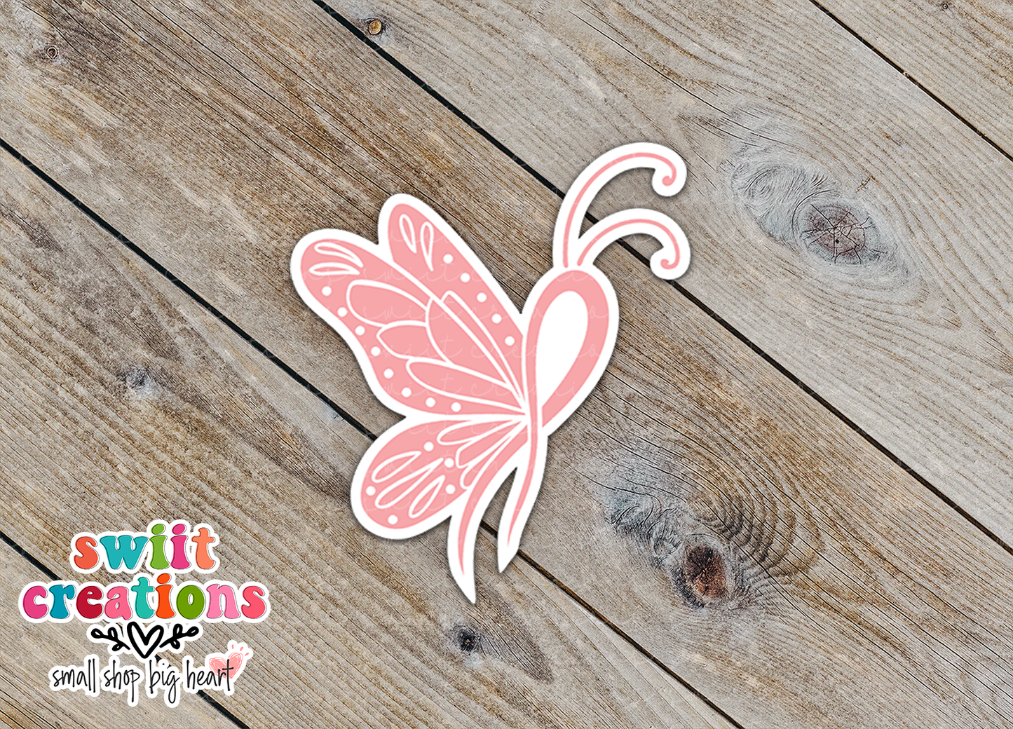 Cancer Ribbon Butterfly Sticker (SS133) | SCD188