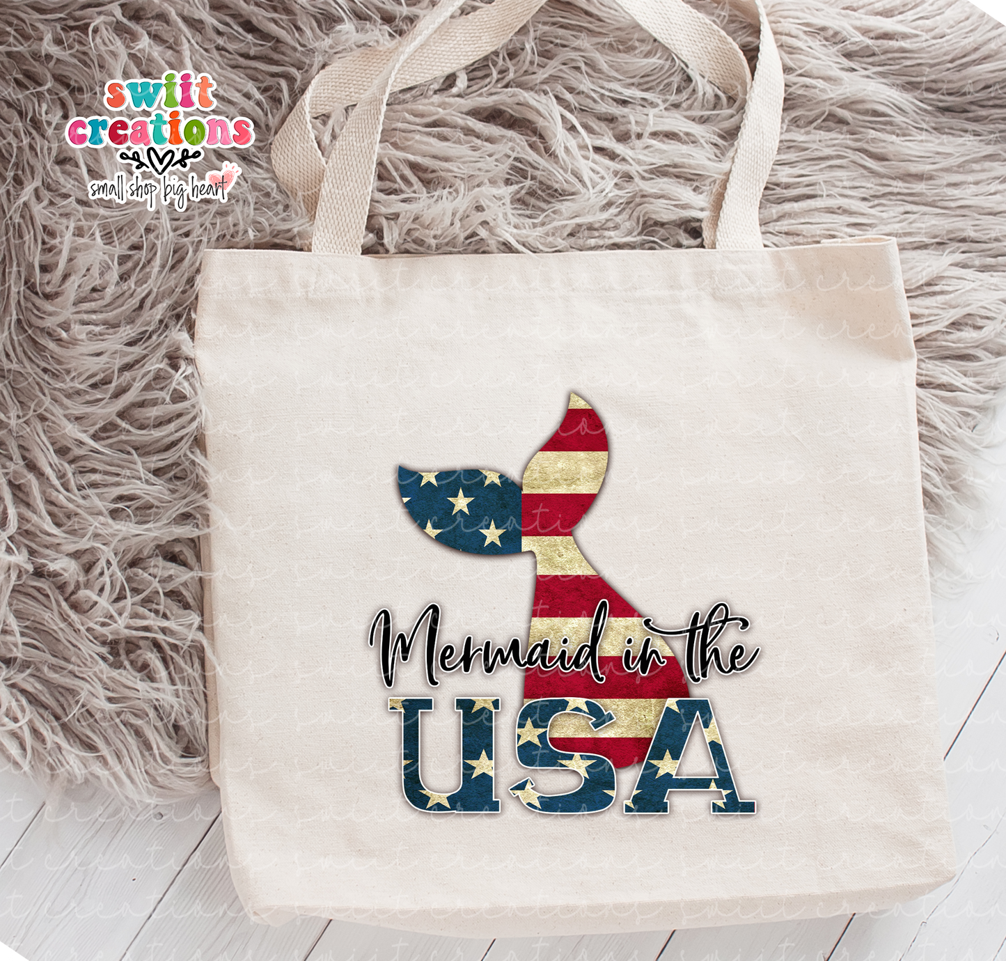 Mermaid in the USA Large Linen Tote