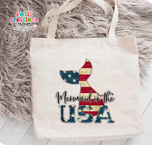 Mermaid in the USA Large Linen Tote