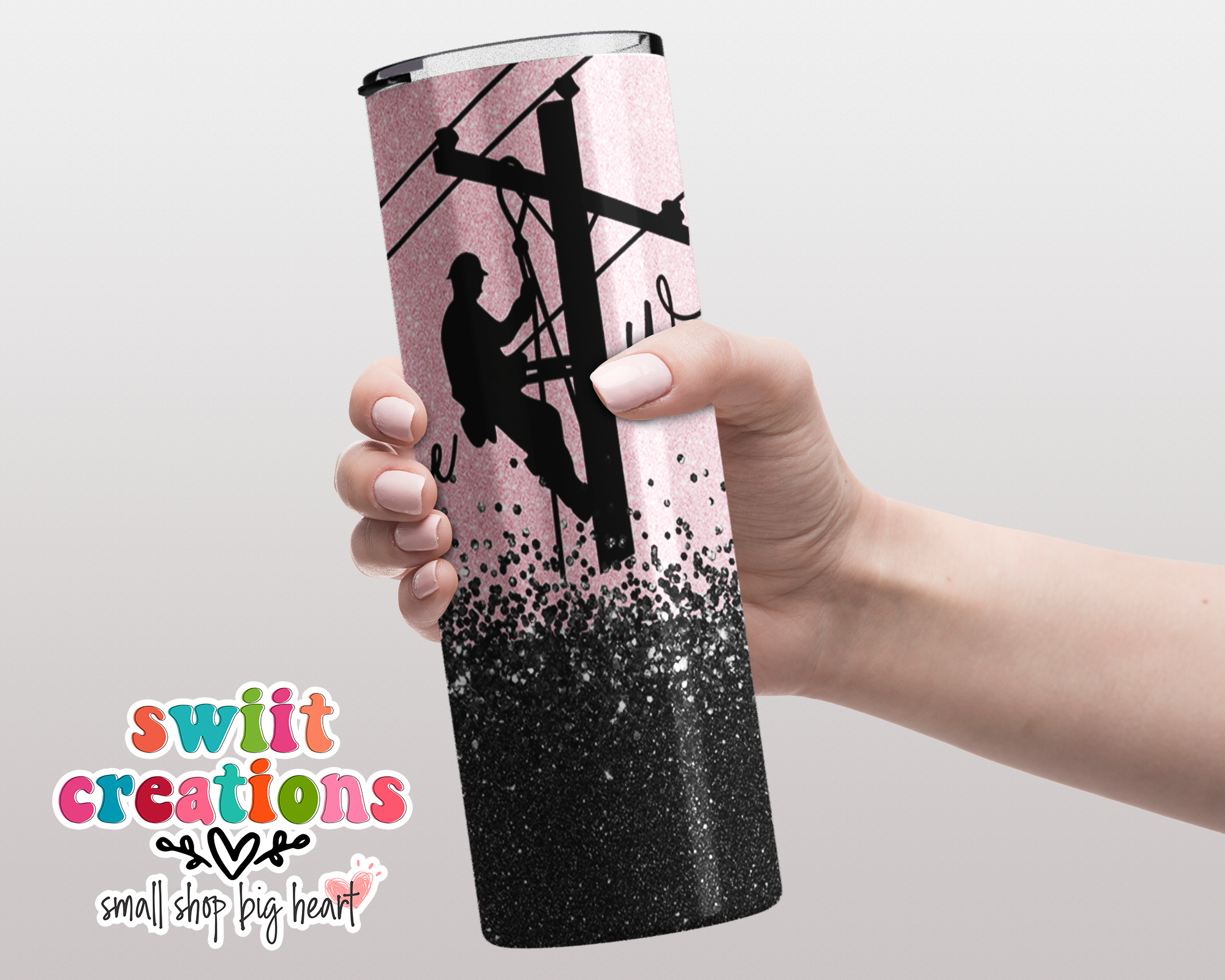 Lineman Wife Pink Glitter Tumbler (T340)