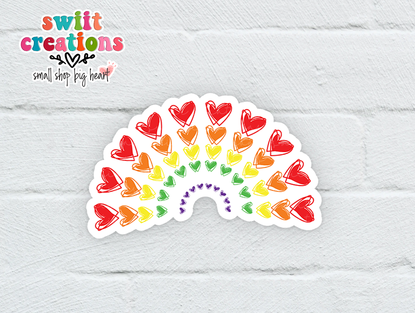 Rainbow of Hearts Waterproof Sticker (SS009) | SCD110