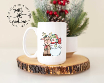 Snowman and Reindeer Ceramic Coffee Mug