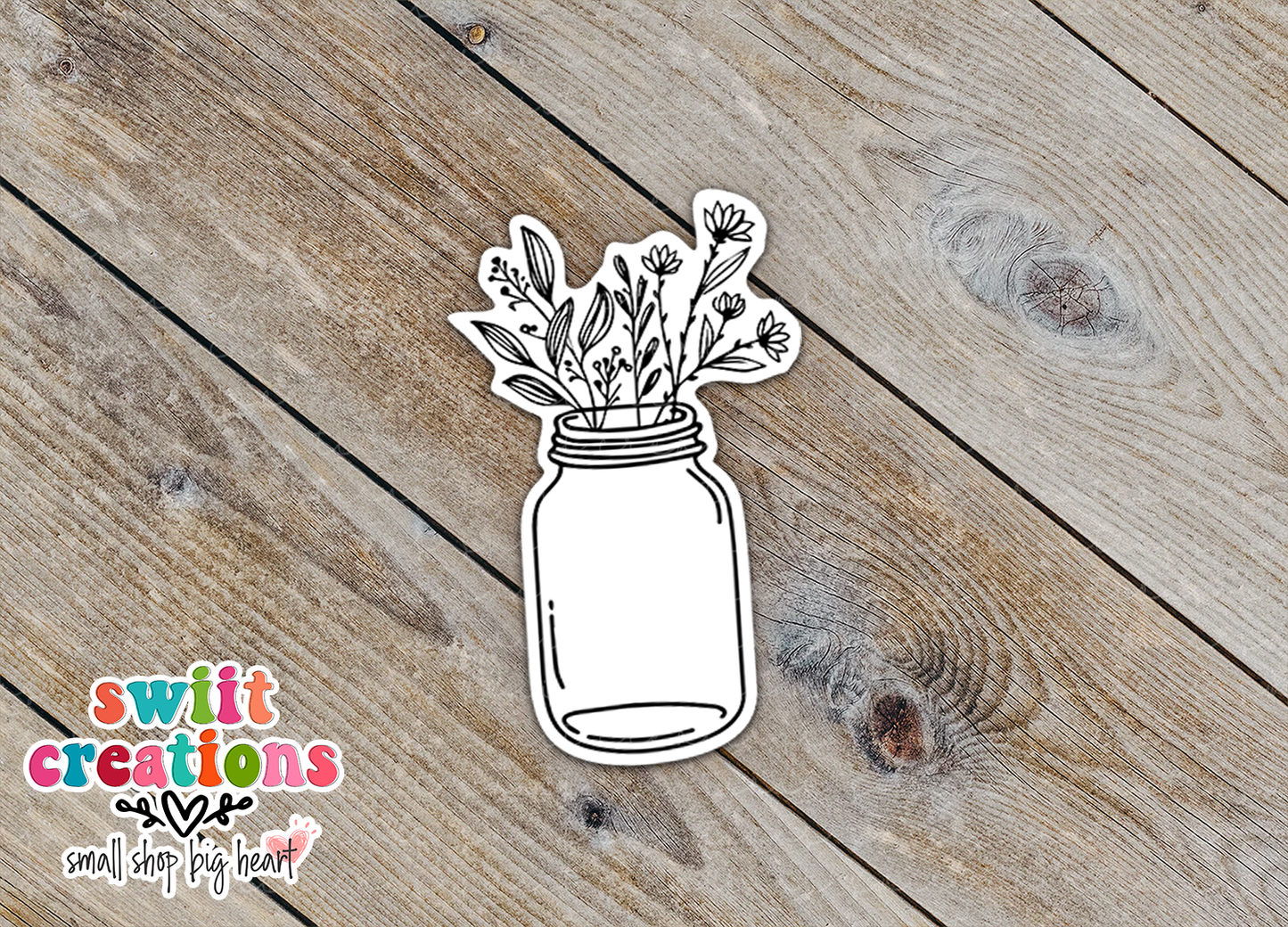Flower Mason Jar Waterproof Sticker  (SS036) | SCD239