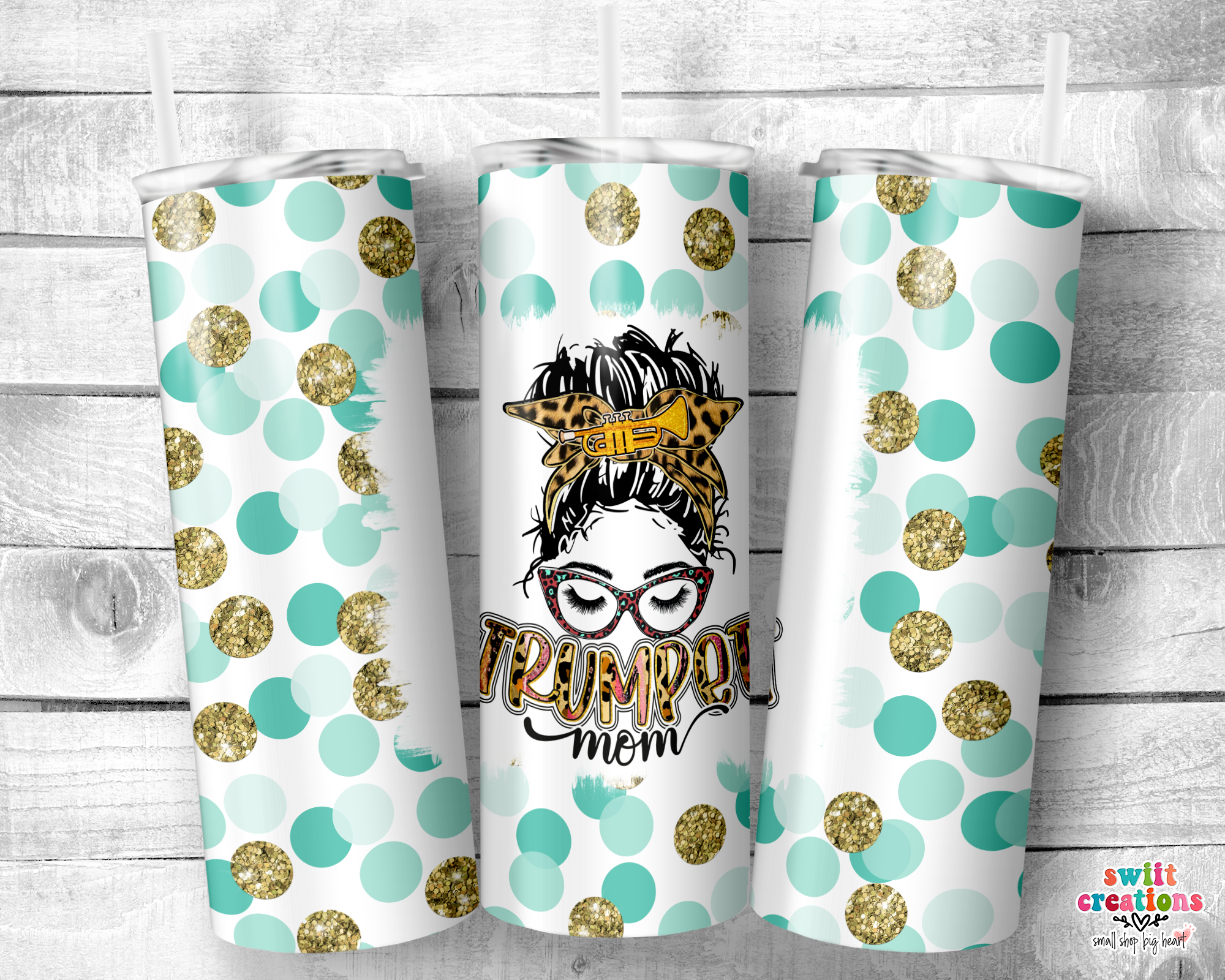 Trumpet Mom Teal Polka Dots Tumbler (T021)