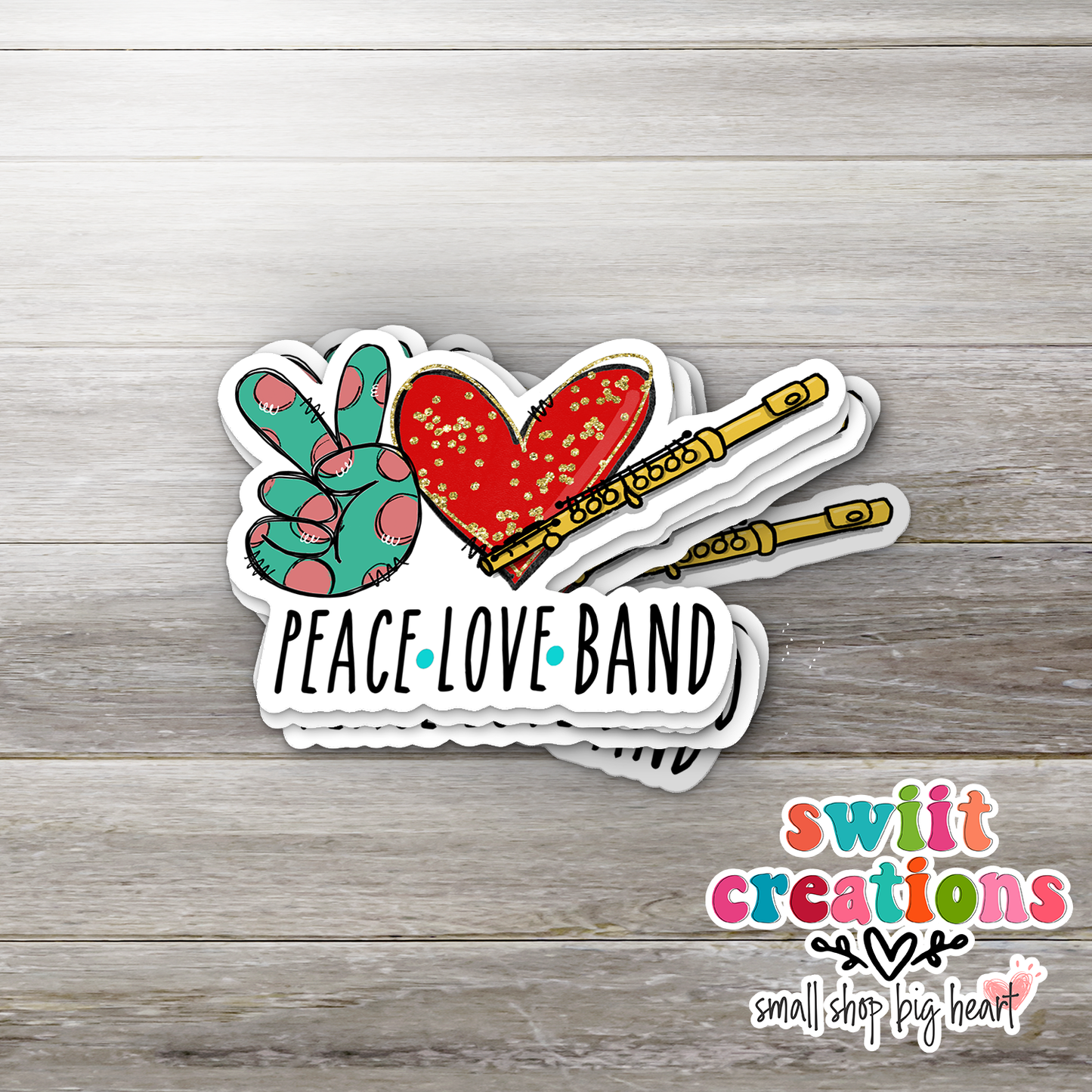 Peace Love Flute Waterproof Sticker   (SS311) | SCD414
