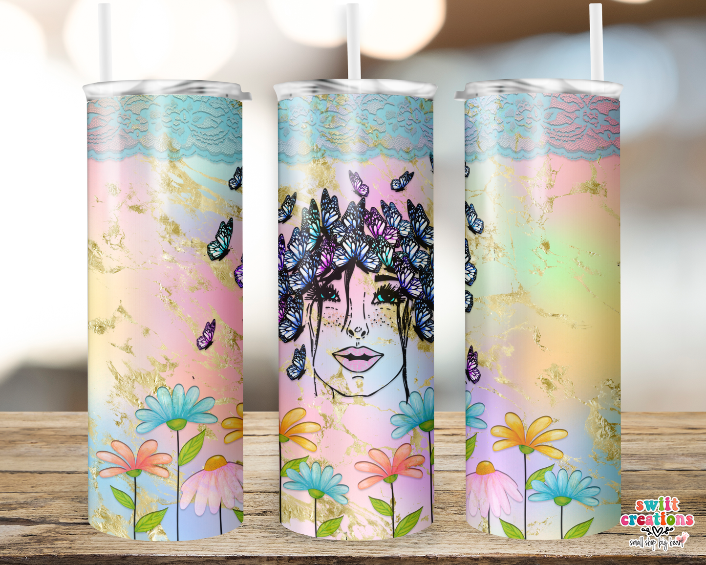 Woman Butterfly and Flower Tumbler (T168)