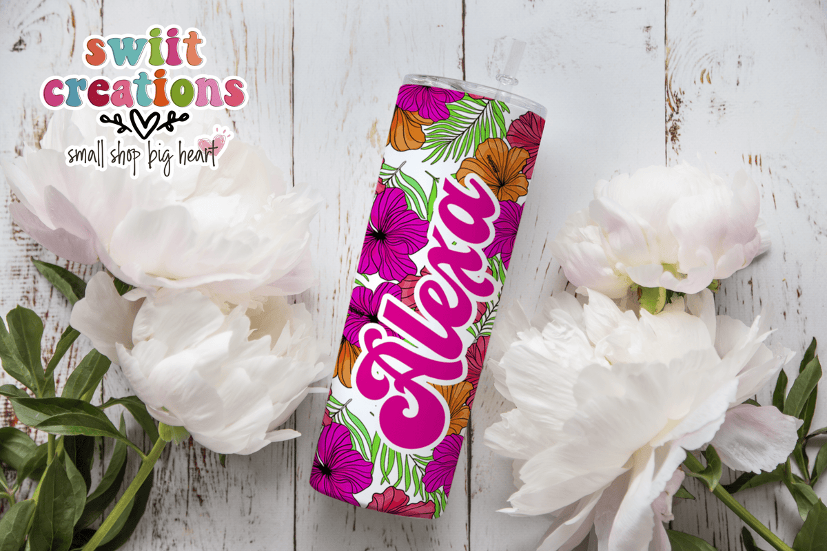 Bright Flower Tumbler with Name Personalization (T371) - Swiit Creations