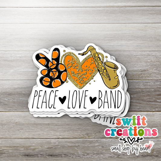 Peace Love Saxophone Waterproof Sticker   (SS308) | SCD411