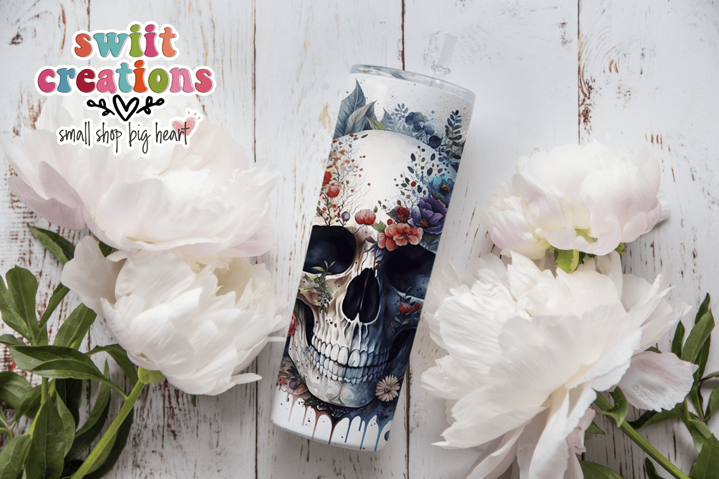 Floral Skull Tumbler (T404) - Swiit Creations