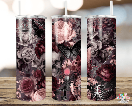 Flower and Skull Tumbler (T176) - Swiit Creations