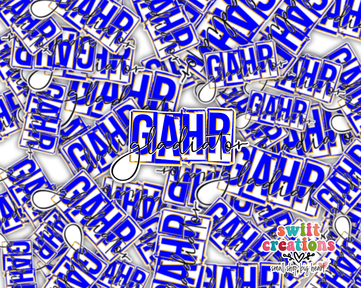 Pile of Gahr Gladiators Blue Script stickers