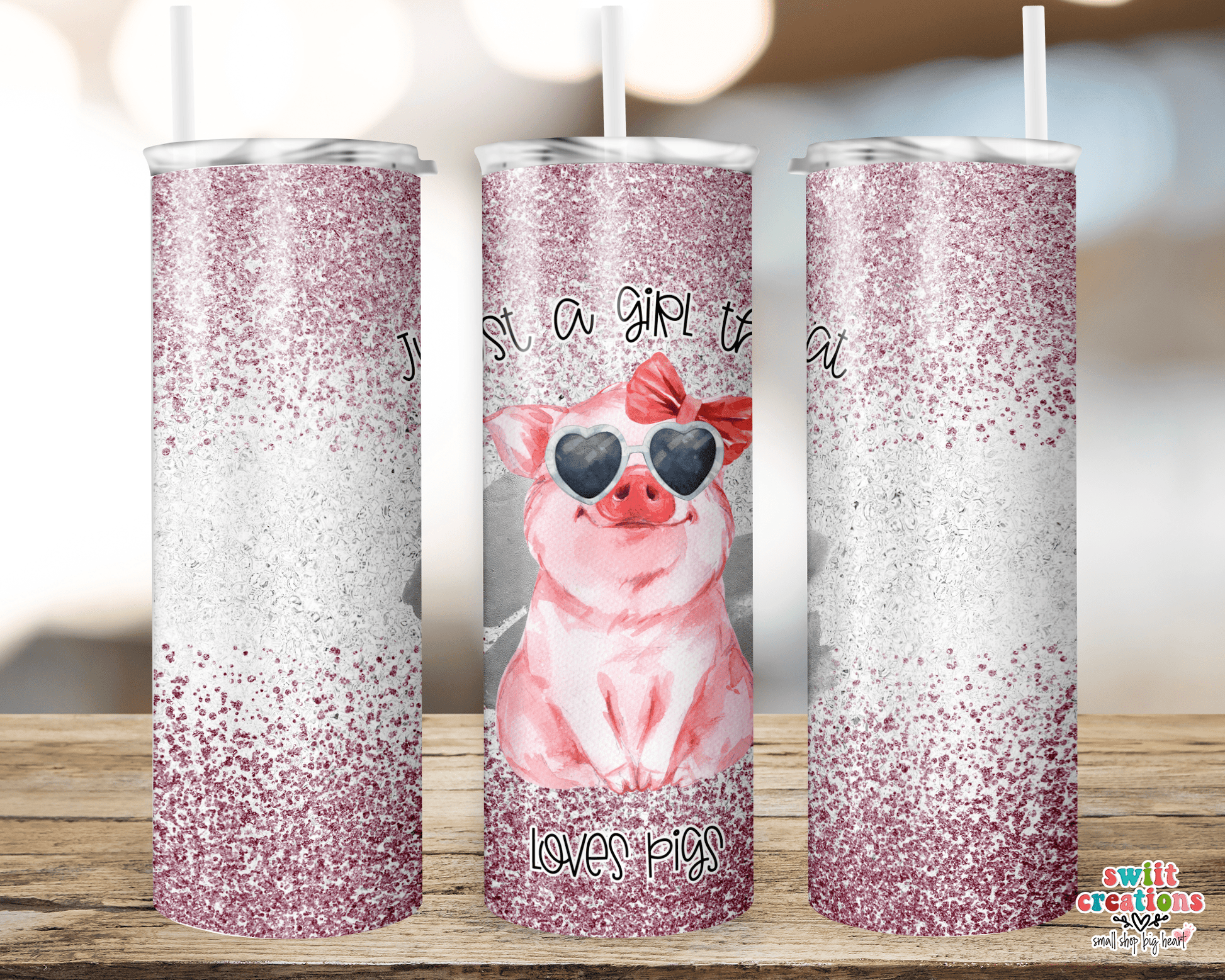 Just a Girl that Loves Pigs Faux Glitter Tumbler (T345) - Swiit Creations