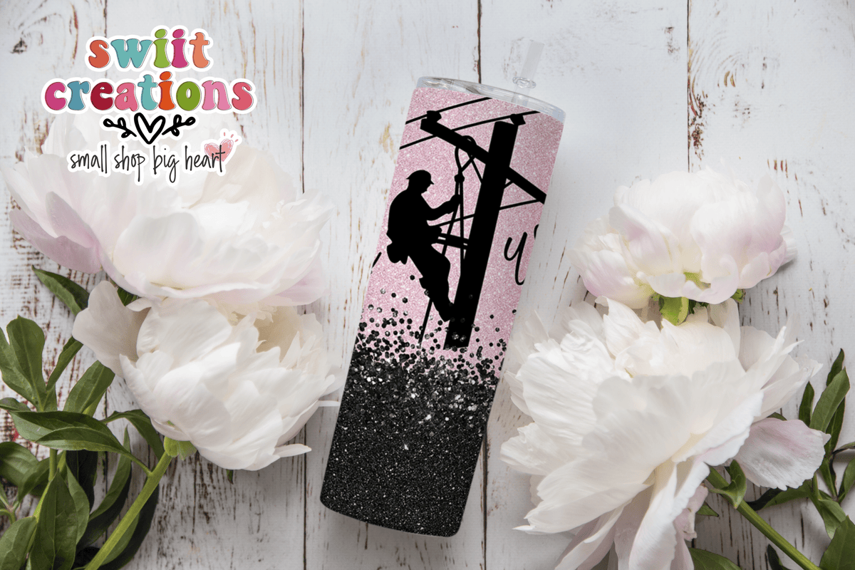 Lineman Wife Pink Glitter Tumbler (T340) - Swiit Creations