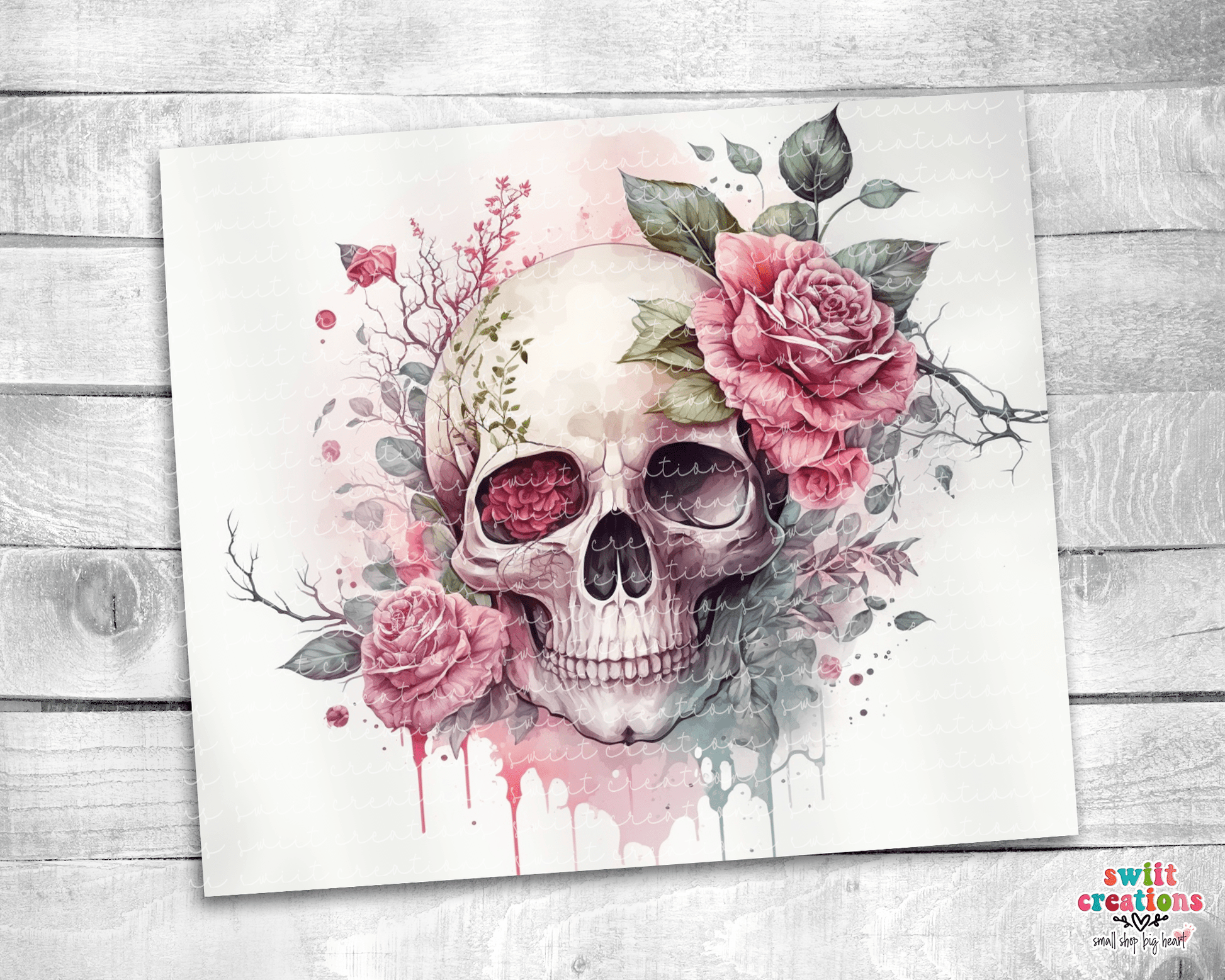 Rose Skull Tumbler (T407) - Swiit Creations